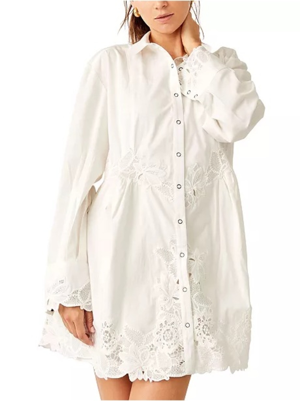 Free People White Eyelet Button-Front Tunic - Picture 1 of 11